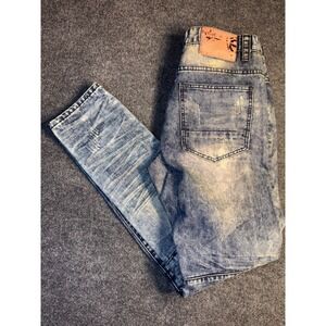 Square Zero Lincoln Biker Jeans Mens 34 Blue Denim Ripped Distinctive Stone-Wash